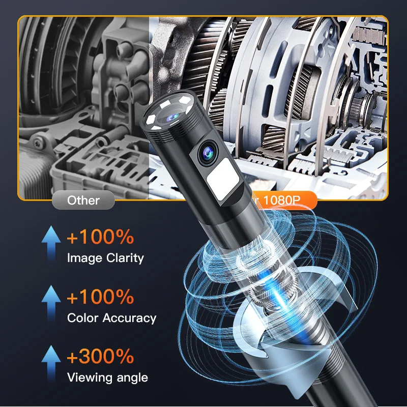 G10 Pro 1080P 360도 회전 듀얼 렌즈 카메라, 풀 HD 8.5mm 1m 내시경 카메라(배수관 검사용, 5인치 화면 포함)