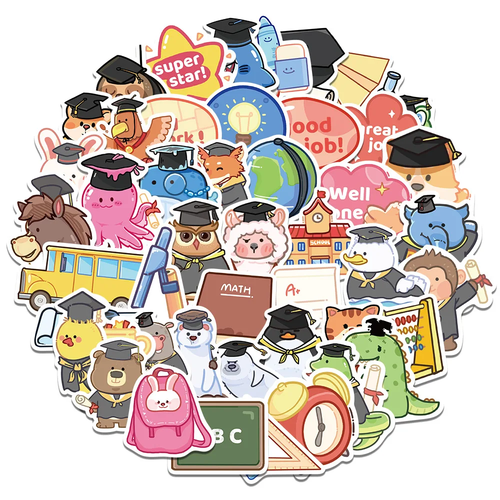 

10/30/50pcs Kawaii Cartoon Animal Graduation Reward Stickers Teacher Reward Encourage Kids Scrapbook Decorative Stickers