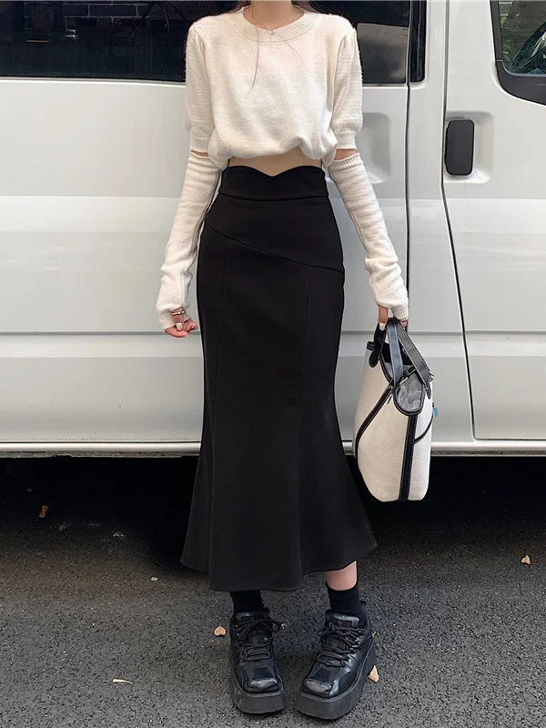 

Mid Length Skirt 2023 a Skirt Ruffles Fishtail Skirt Korean Fashion Skirts Clothes for Women