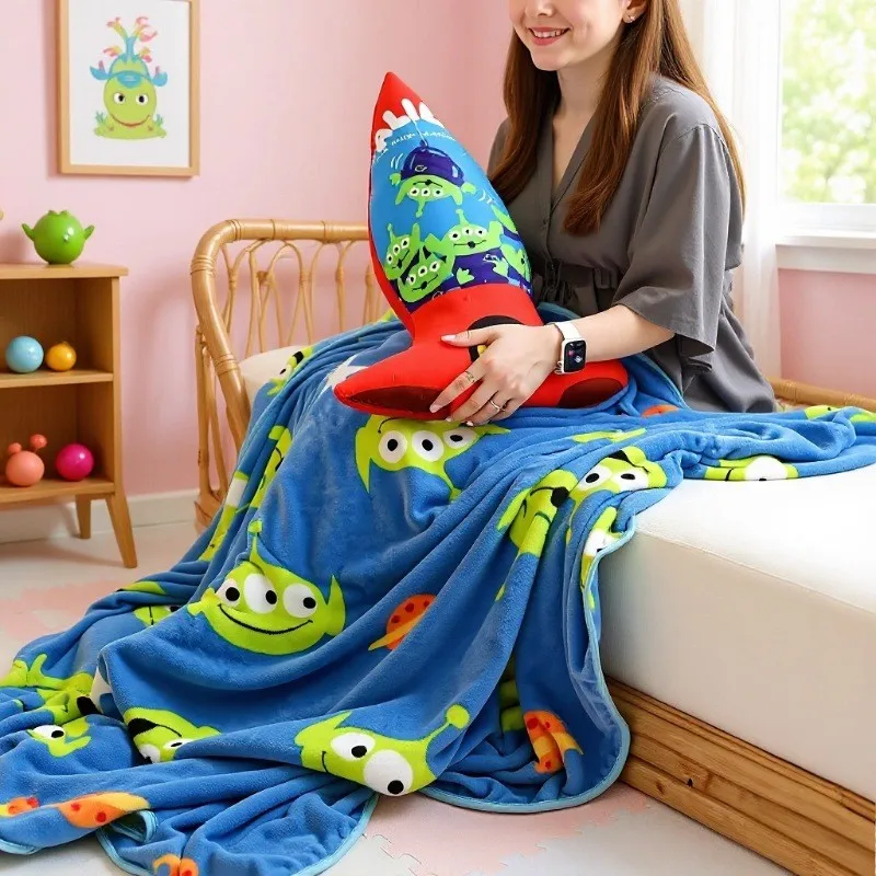 Disney Toy Story  Alien Warm Blanket Soft Cartoon Print Pattern Flannel Blanket Sofa Bedroom Blanket Bedspread Leg Blanket Nap
