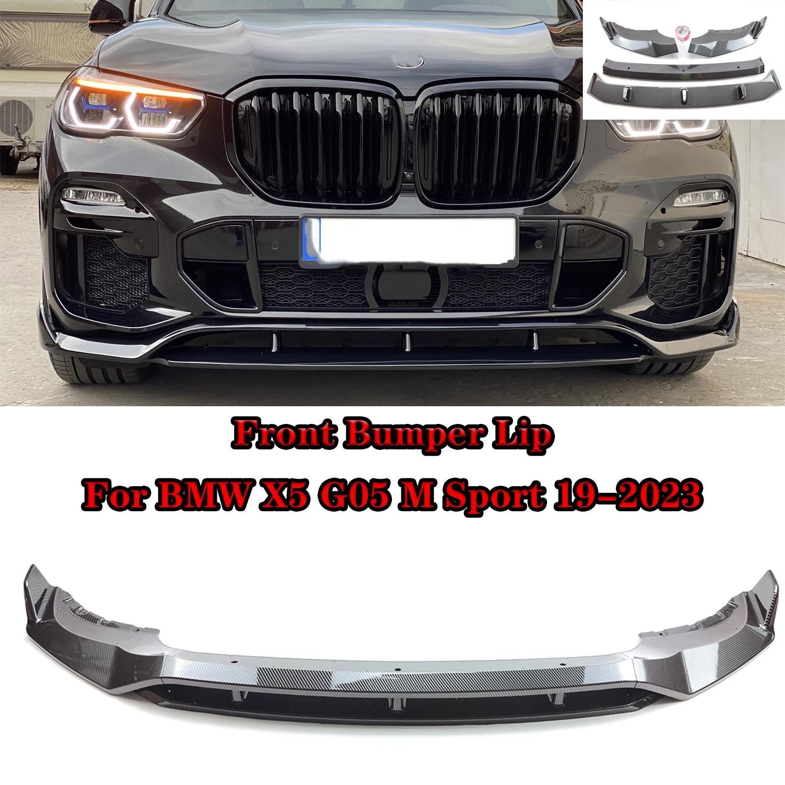 

Сплиттер губ переднего бампера автомобиля для BMW X5 G05 M Sport 2019-2023 Комплект нижнего корпуса автомобильные аксессуары глянцевый черный углеродное волокно вид