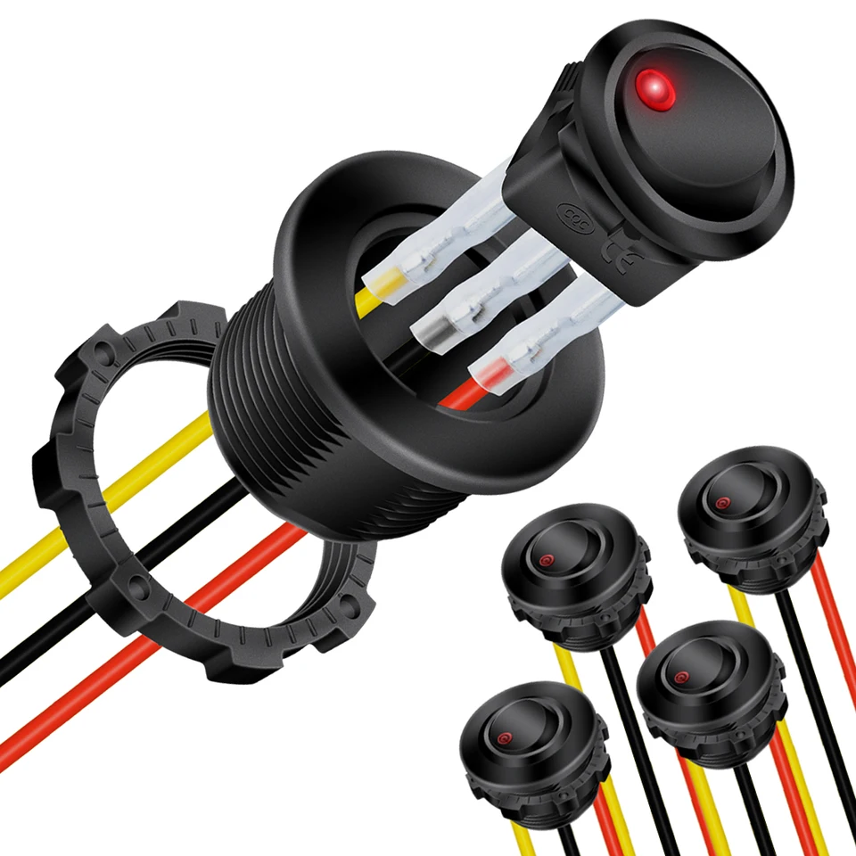 12V tuimelschakelaar | Snap In On Off Toggle 12V 20A,19,5 mm ronde schakelaar zwarte schaal auto-accessoires voor kantoren sedans huizen auto's