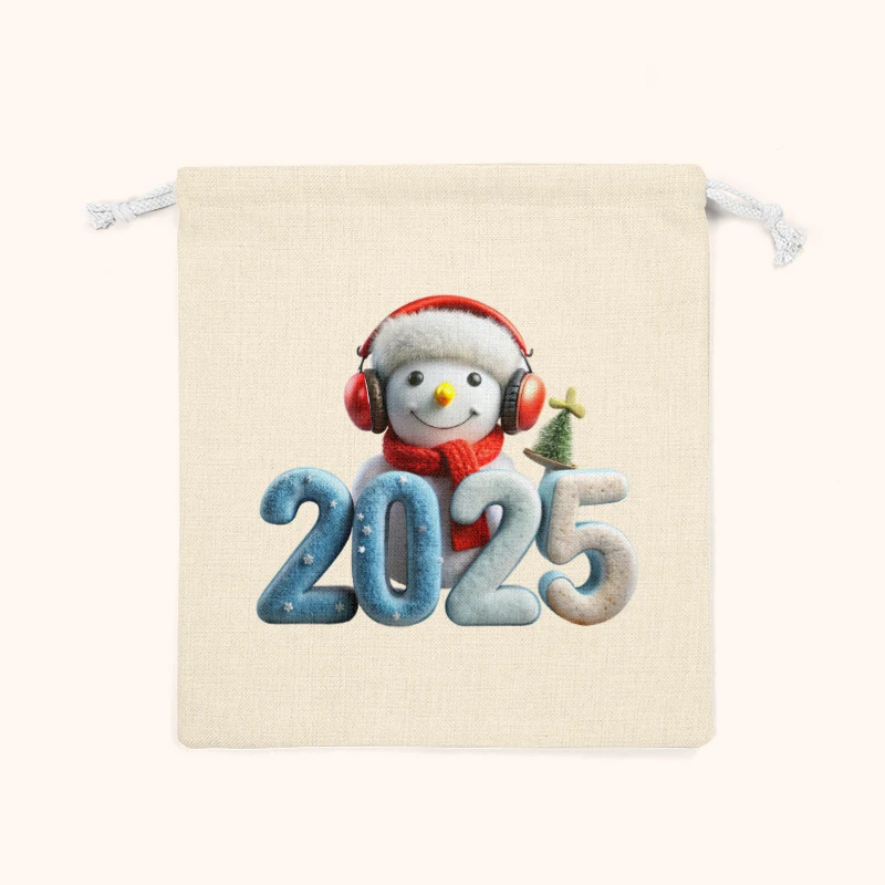 Christmas snowman reusable drawstring bag cotton bundle pocket printed Christmas design 10 pieces
