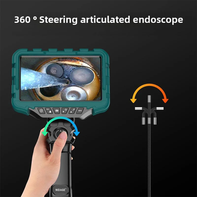 7인치 대형 화면 360 ° 자동차 수리, 엔진 카본 침전물 및 밸브 검사용 광각 카메라가 장착된 회전식 내시경