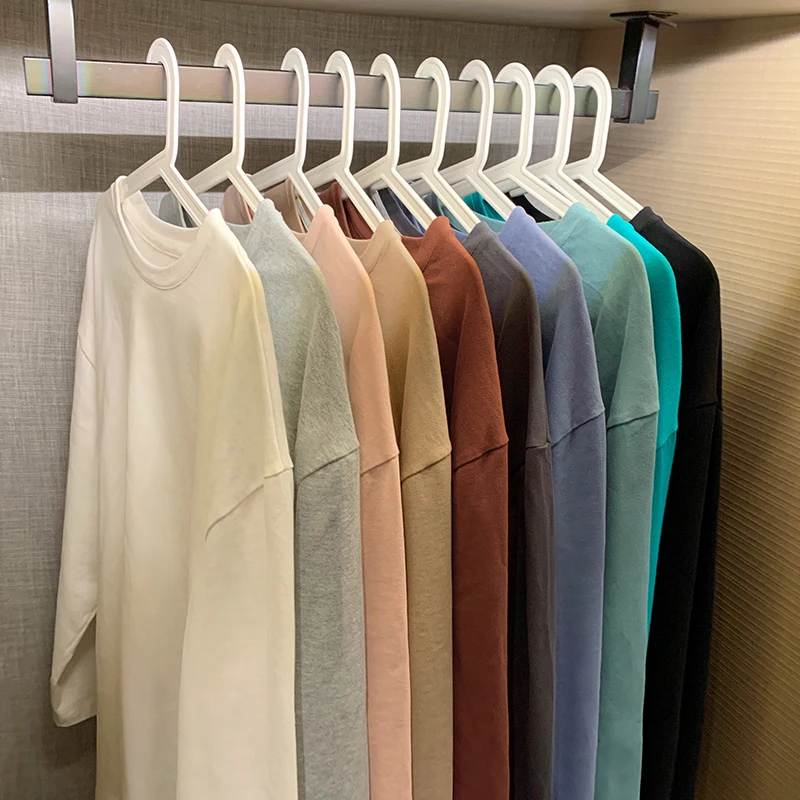 รูปสินค้า เสื้อยืดผ้าฝ้ายใส่สบาย ผู้หญิง แขนยาว คอกลม สีพื้น