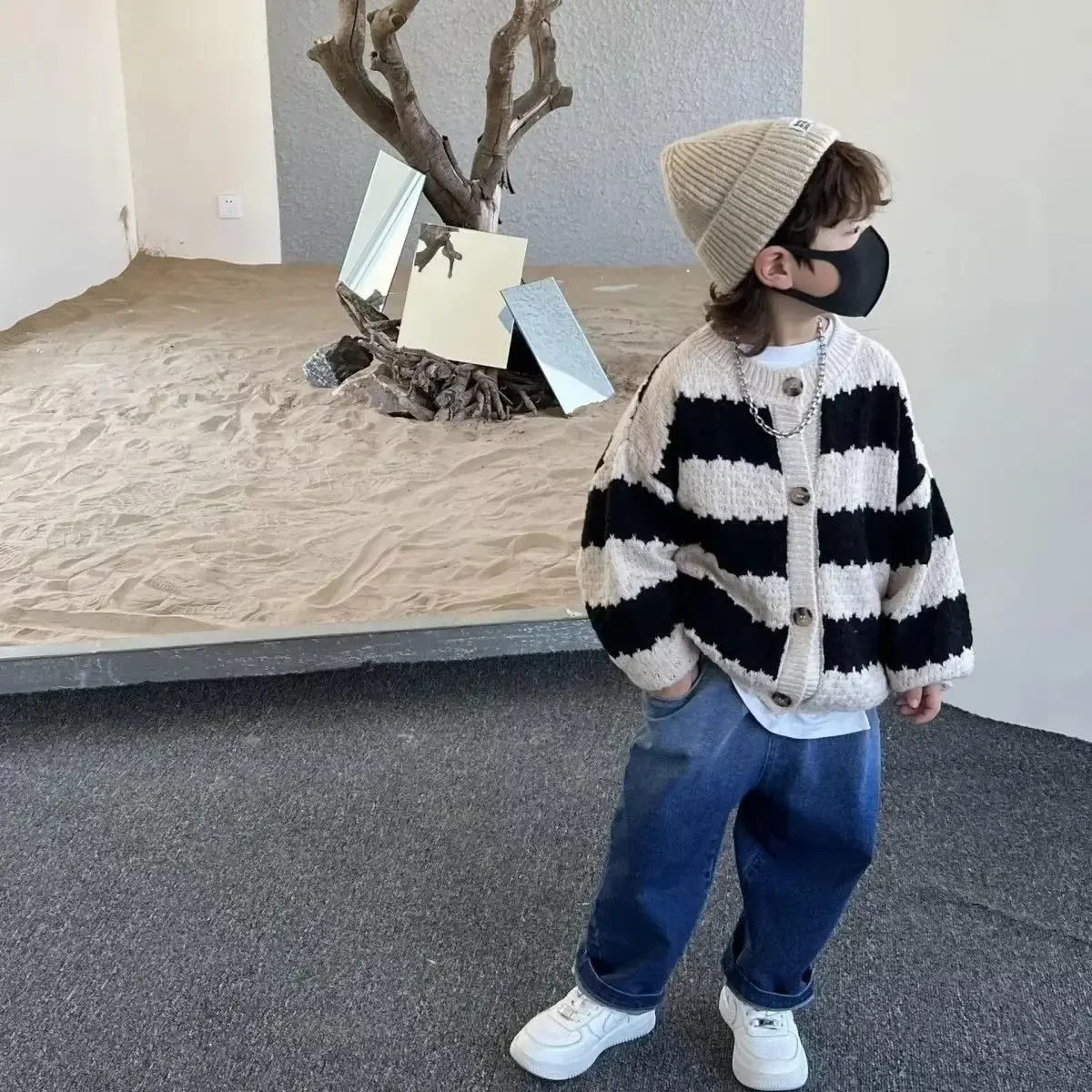 남아용 니트 가디건 스웨터, 용수철 가을 컬렉션, 크루넥 매칭 의상, 아동복, ..