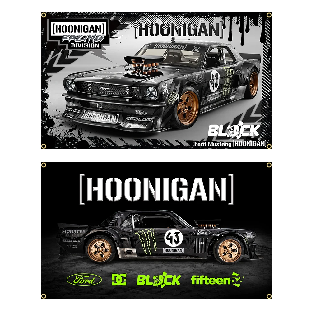 

90x150cm Hoonigans Racing Car Block Flag Polyester Printed Decoration Banner Tapestry Jemony