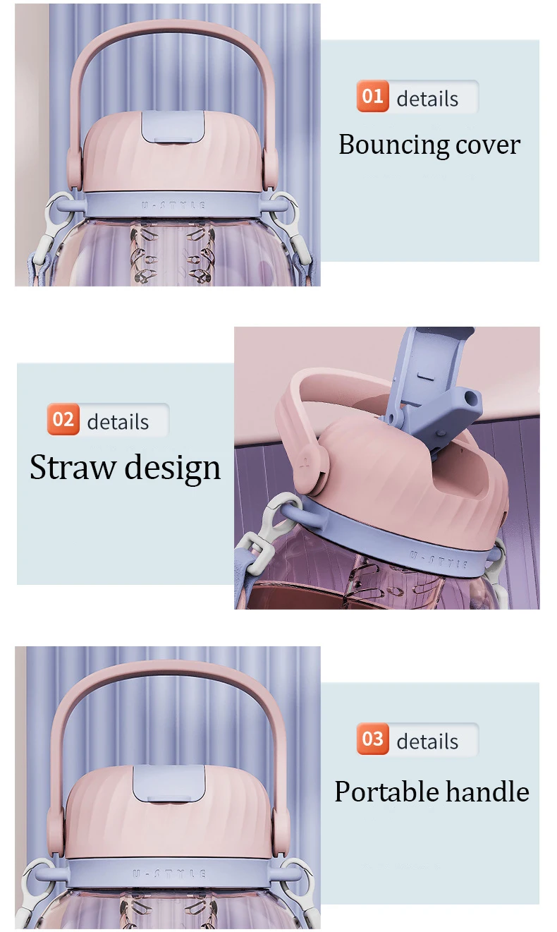 Kawaii Cute Student Children'S Water Cup Large Capacity Straw Plastic Cup Outdoor Sports Water Bottle Tons Water Bottle