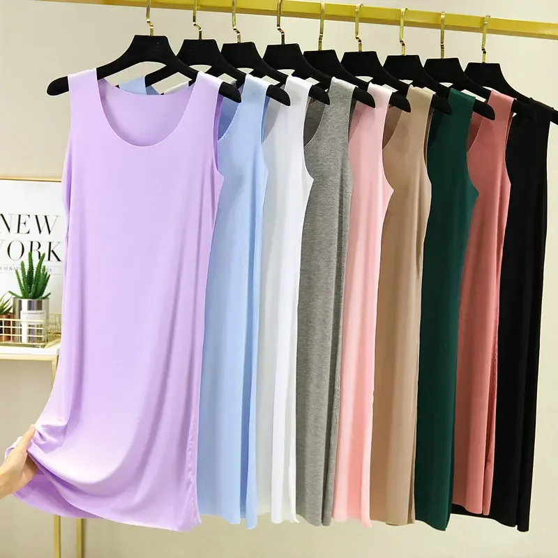 

Modal Facial Sleeping Dress Women's Sleeveless Temperament Slim Fit Summer Medium Length Underwear Loose Fit Nightgowns