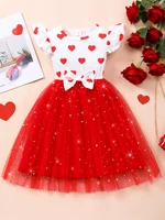 Charming summer dress suitable for young girls – flowing sleeves with heart print and bow details, knee length chiffon picture