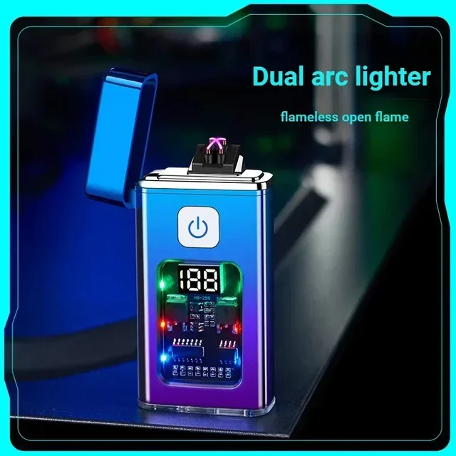 Stylish USB Rechargeable Electric Lighter Cool Windproof Dual ARC Plasma Lighters for Men Outdoor Camping Gadgets Fire Starter 2
