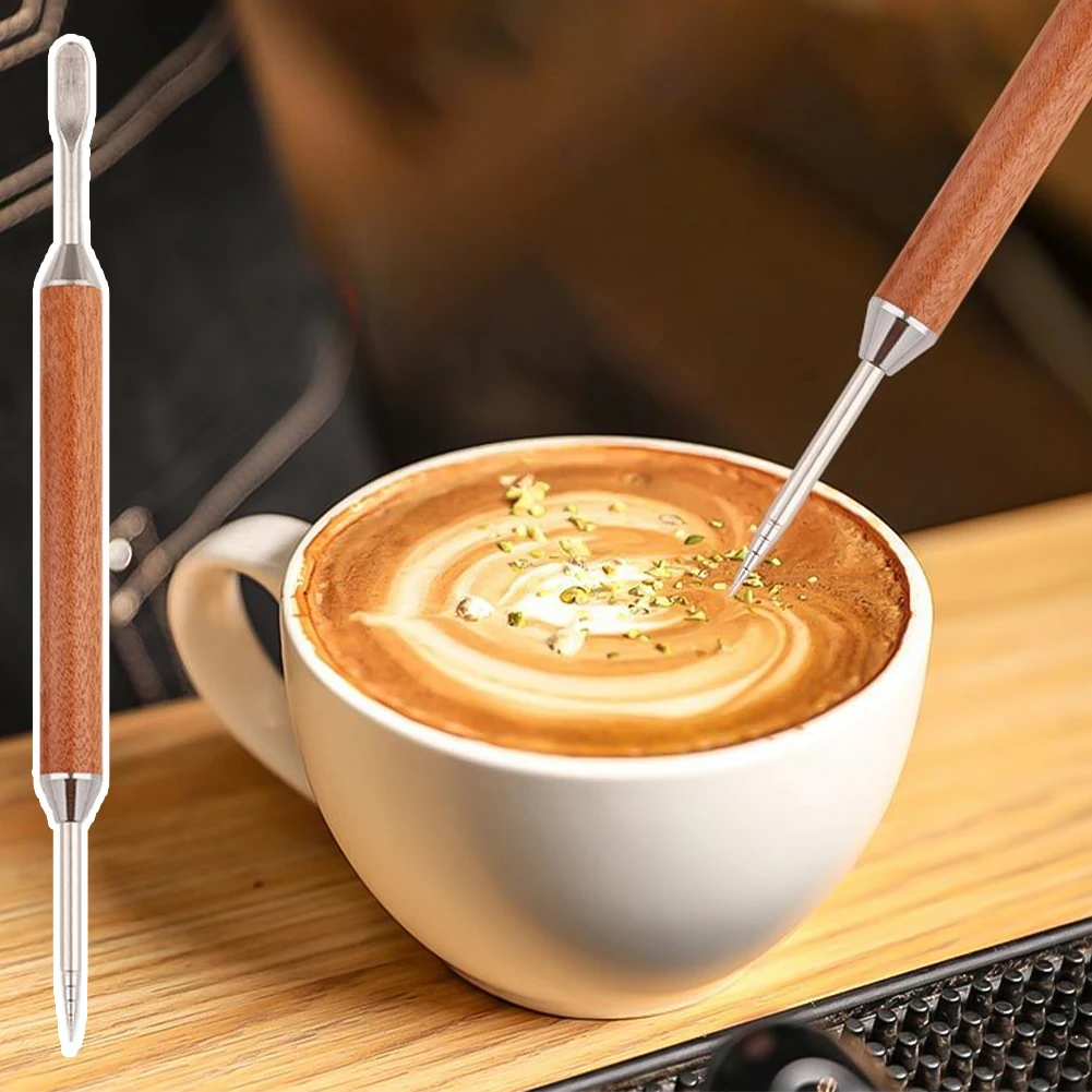 Household Latte art Pen Coffee Needle Carved and Mounted Artifact Solid Wood Hook Needle Milk Foam Stainless Steel Drawing