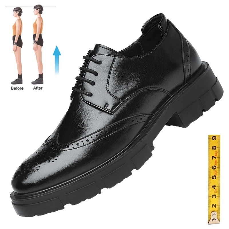 Mens Brogue Shoes Height Increased Dress Oxford Invisible Heel 4/7/9CM