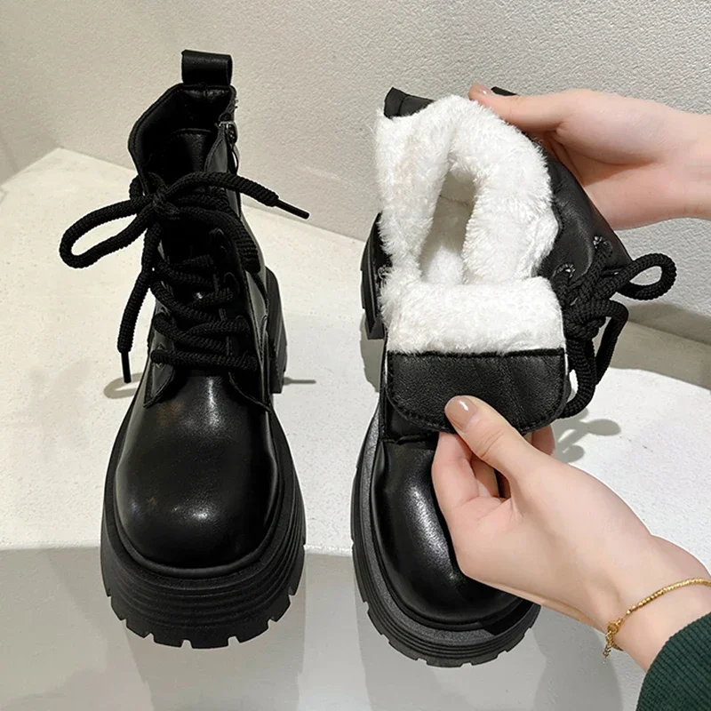 

2023 New Autumn Winter Plush Warm Ankle Boots for Women Punk Chunky Platform Shoes Woman Thick Bottom Non Slip Motorcycle Boots