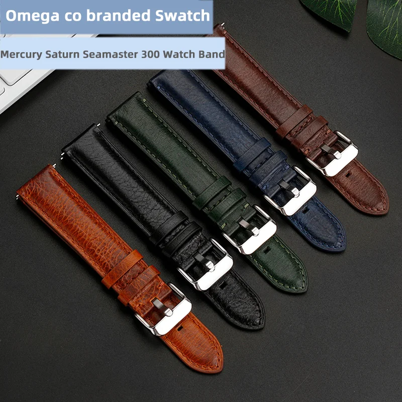 Cinturino Per Orologio Vintage In Vera Pelle Adatto Per Omega Swatch Co Branded Mercury Saturn 20Mm Seamaster 300 Catena Per Orologi In Pelle Bovina