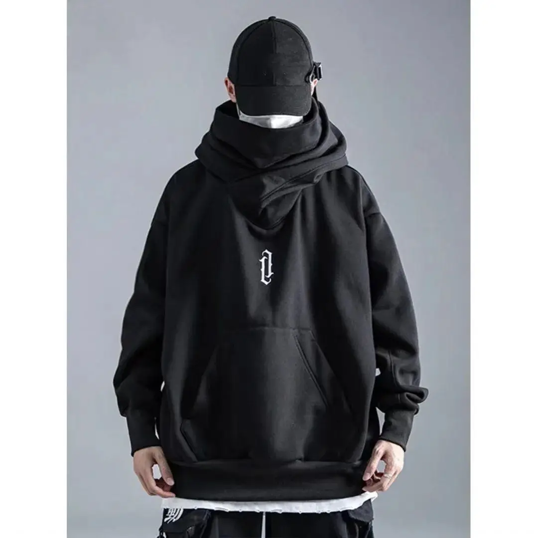 

American Style Retro Ninja Style Solid Color High Neck Hooded Sweater Unisex Autumn and Winter Fashion Trend loose Handsome coat