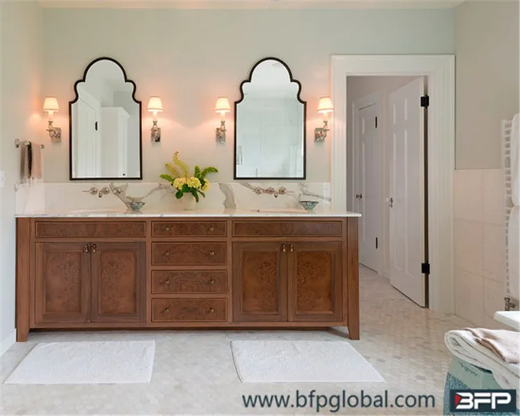 New Carved America Style Bathroom Cupboard With Double Basin And Mirror