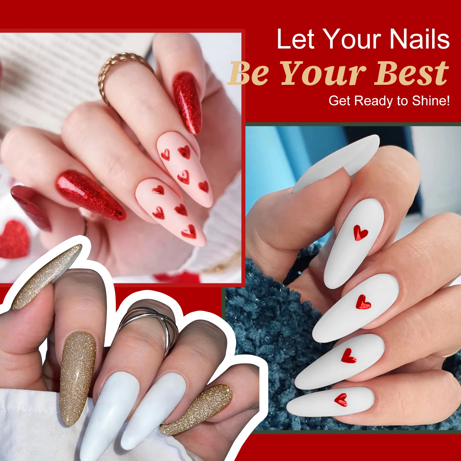 4x12ml Gel Nail Polish Set, 4 Colors Glitter Red Dark Green White Gold Gel Polish for Christmas Party Salon Manicure Women Gift 4