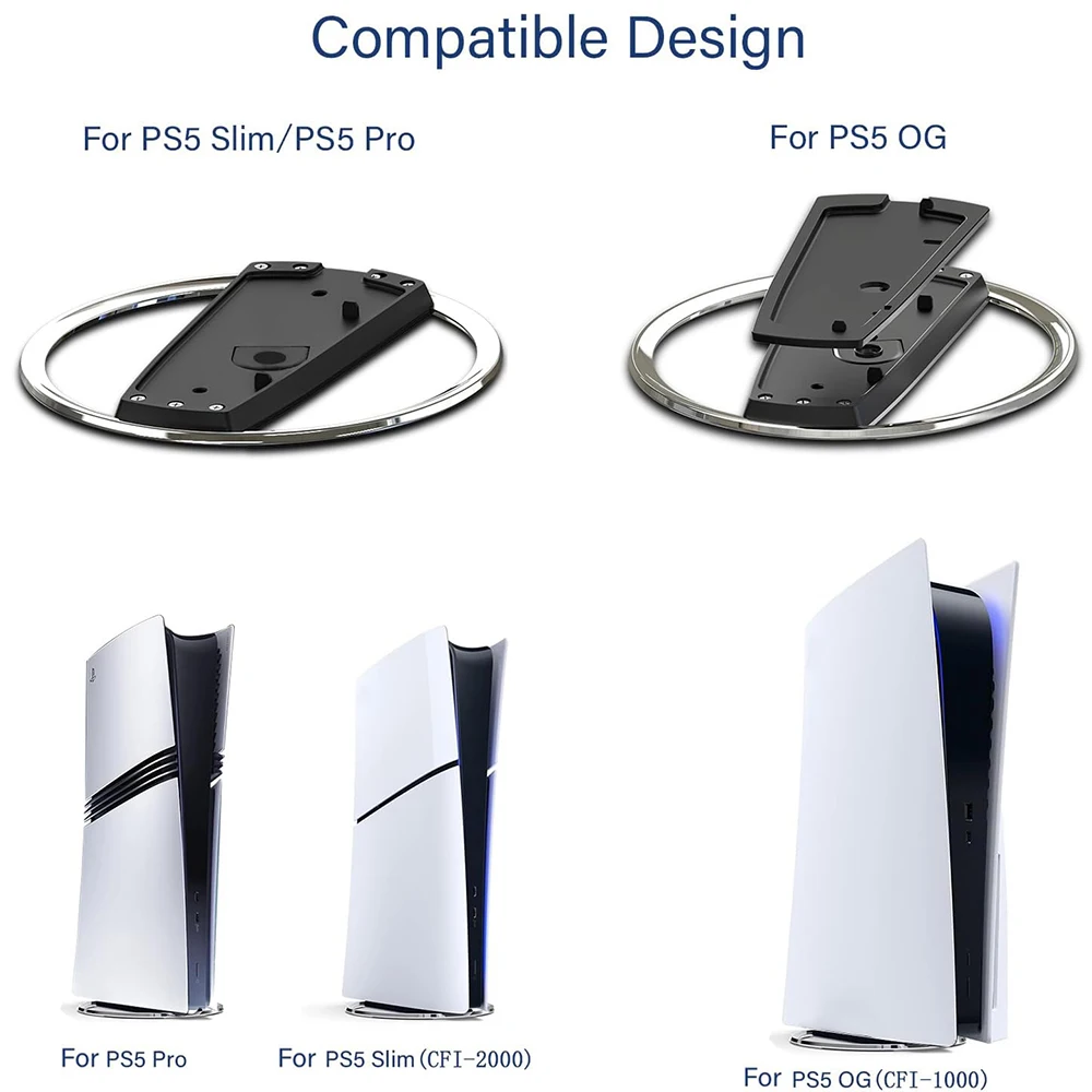 PS5/PS5 Pro/슬림용 휴대용 금속 수직 냉각 스탠드 베이스, 미끄럼 방지 베이스 홀더, 플레이스테이션 5 게임 액세서리