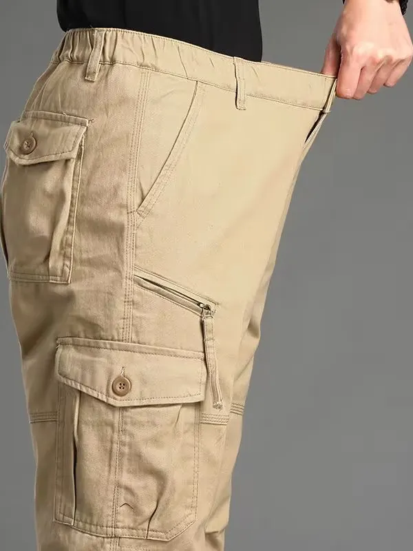 Multi-ket Casual Pants Men's Workwear Loose Straight Leg Wear-Resistant Cuffed Outdoor Tactical Pants Youth Summer Leisure