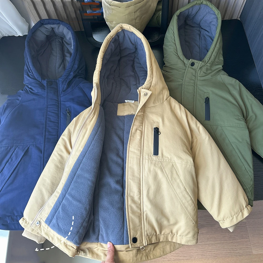 새로운 겨울 아동용 남아 파카 단색 방풍 두꺼운 따뜻한 어린이 2-10세 남아 아..