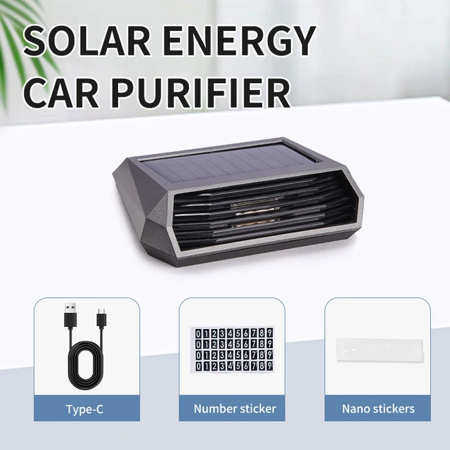 Purificateur d'air solaire pour voiture, élimination des odeurs d'ozone et d'ions négatifs, supporter ficateur d'air avec plaque d'immatriculation de stationnement temporaire, chargement USB 1