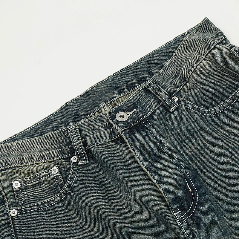 UPRAKF Flared Distressed Pocket Jeans Summer Streetwear Basic Pants Fashion High Street Autumn Casual Denim