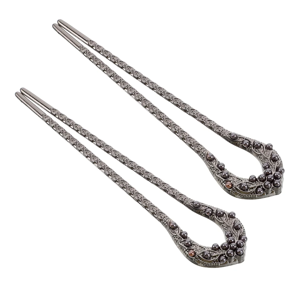 2 Pcs French Twist Hair Pin Hairpin Traditional Sticks up Black Alloy Beauty Hairpins