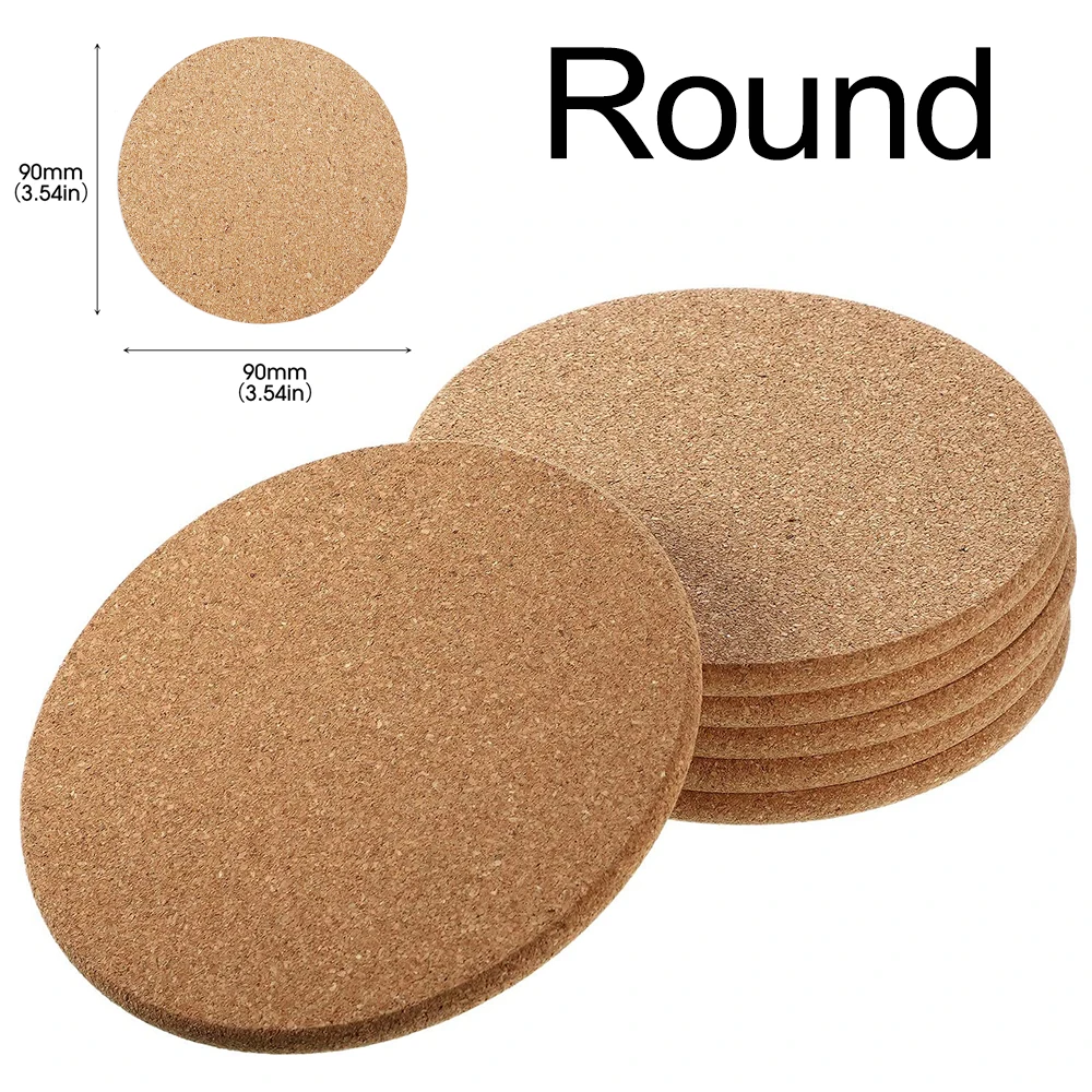 Set of 10 Natural Cork Coasters - Durable Non-Slip Wooden Drink Mats