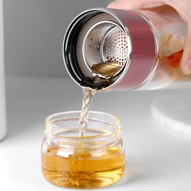 High Borosilicate Glass Double-Layer Tea Infuser Tumbler, 390ML
