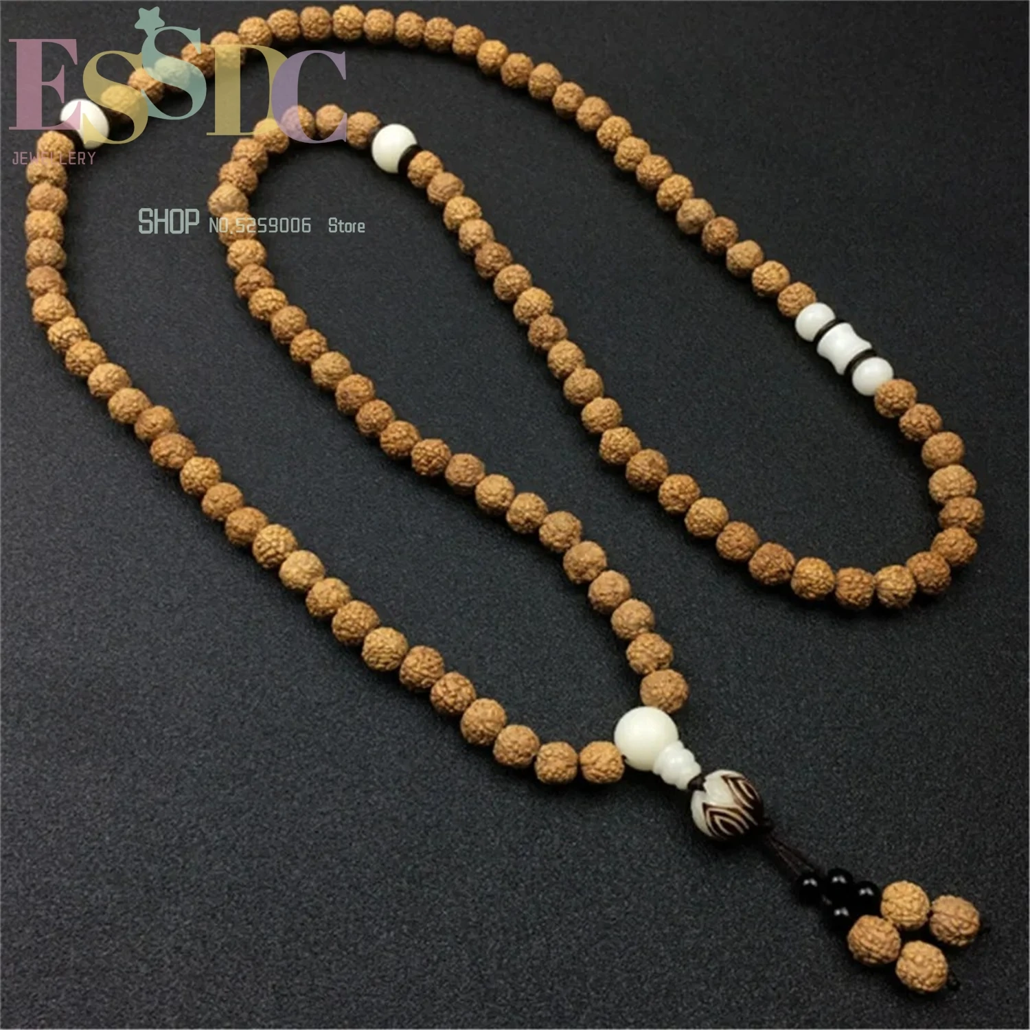Hot Sale 9mm Natural 108 Rudraksha Beads Necklace Fashion Male's Dragon Scale Grain Original Seed Bodhi Lotus Bracelet Dropship