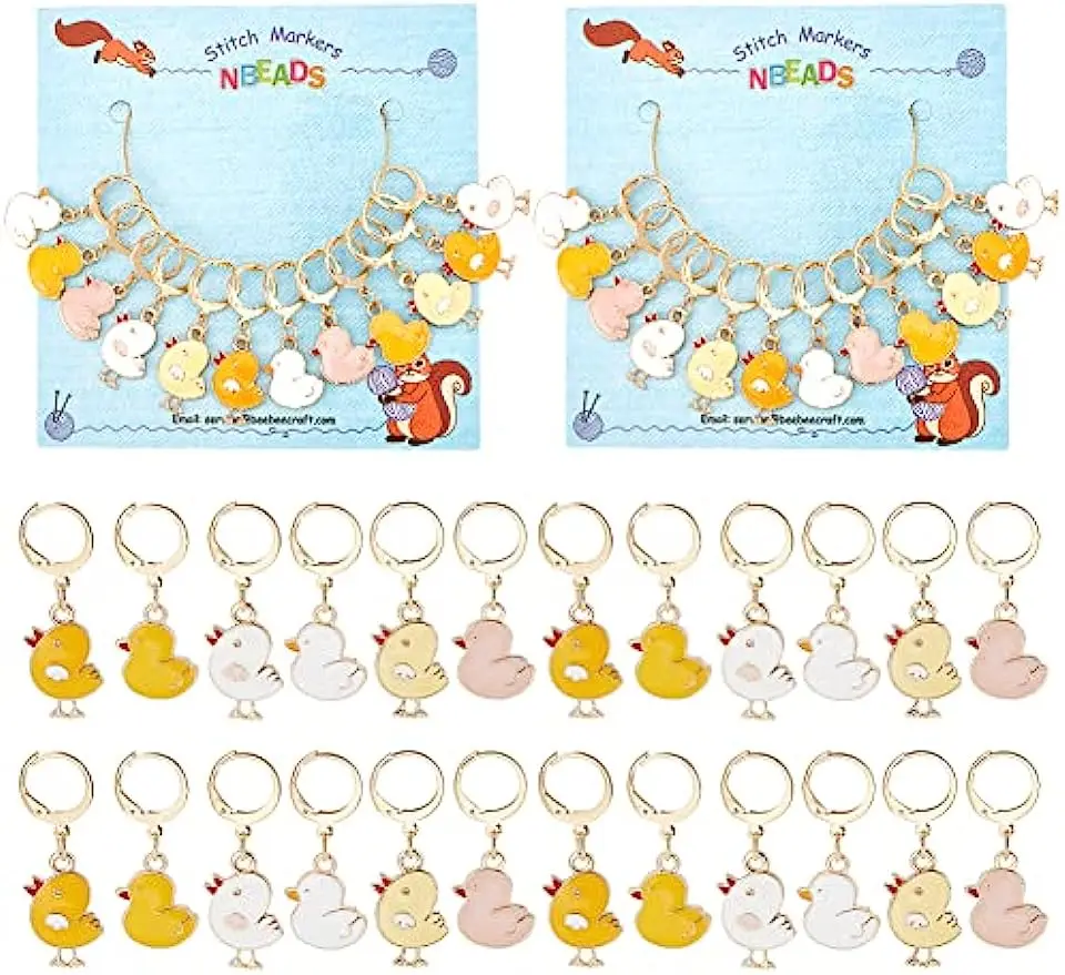 

24Pc Chick Stitch Markers 6Styles Alloy Enamel Crochet Stitch Marker Charms Locking Stitch Marker with 304 Stainless Steel Clasp