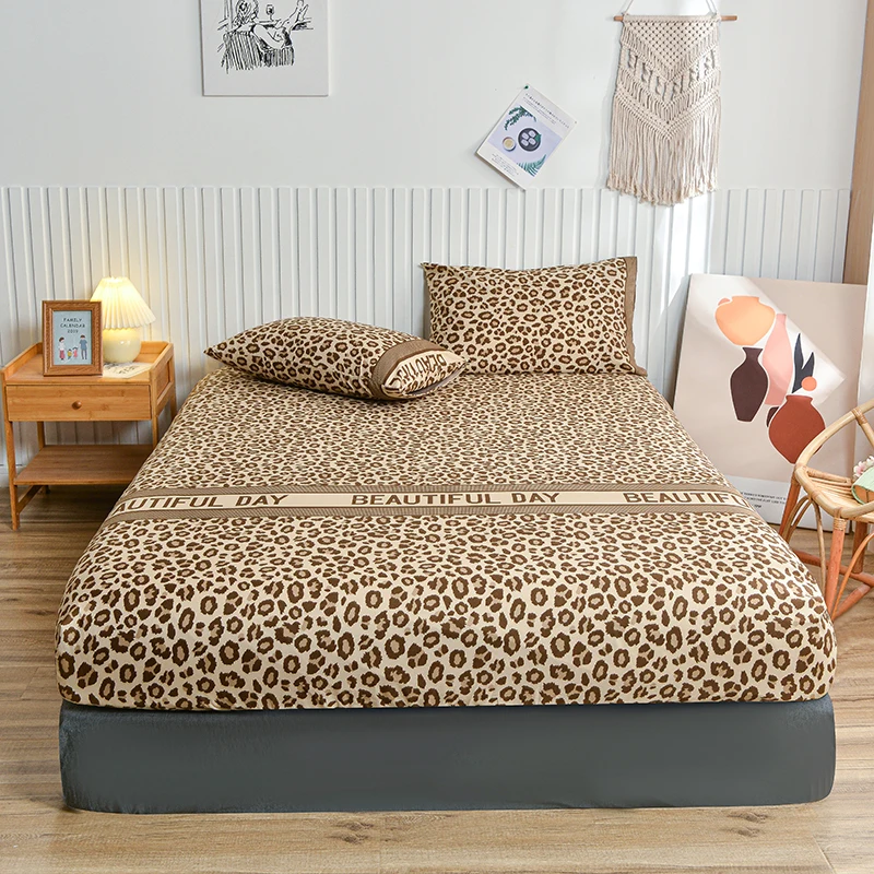 Leopard Print Fitted Sheet Wild Animal Cheetah Skin Texture Bed Cover Romantic Fashion Bed Sheet Set with 2 Pillowcase Twin King 2