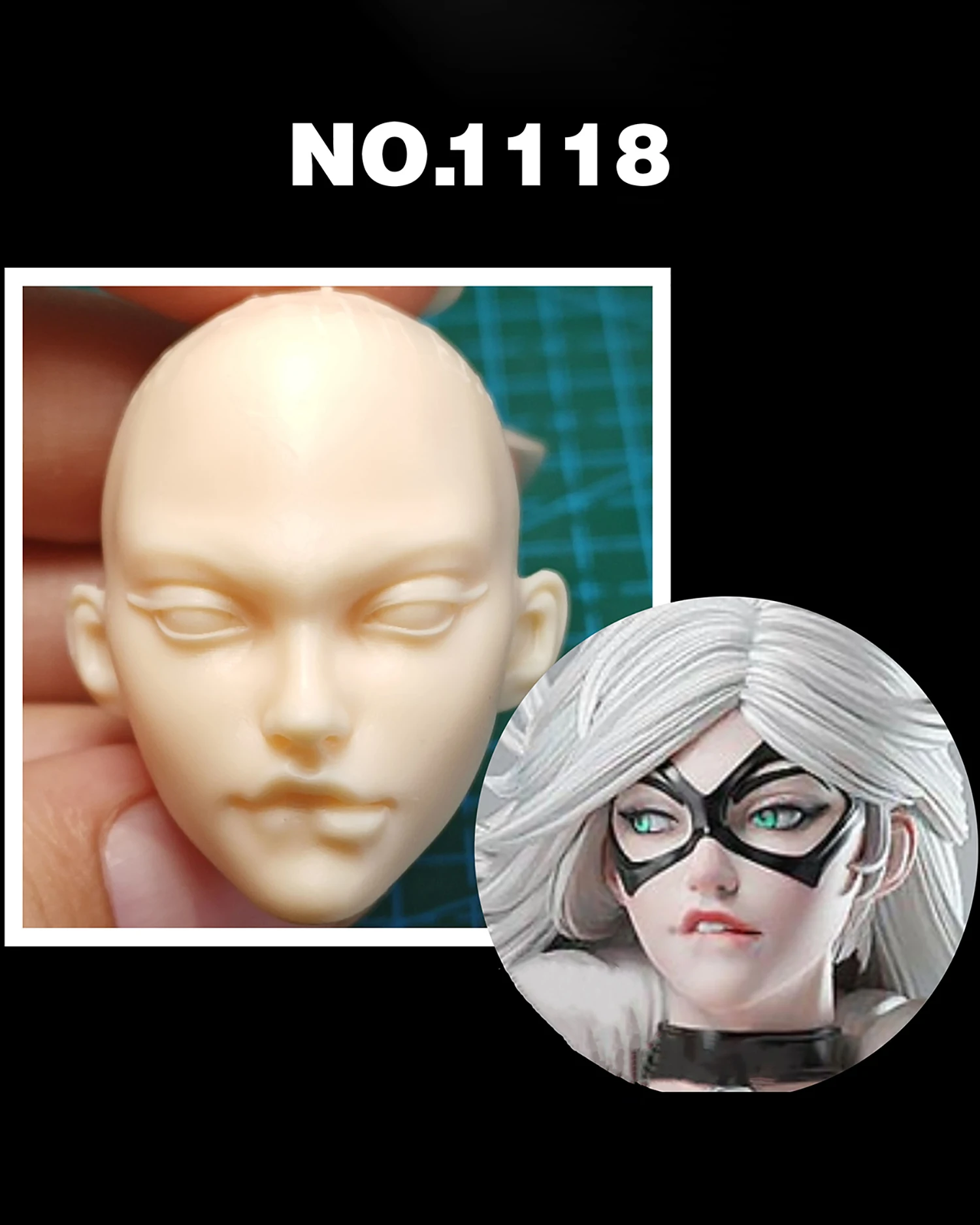 

Unpainted Black Cat Female Biting Lips Head Carved 1/6 Scale Model Toys DIY 12'' Action Figure