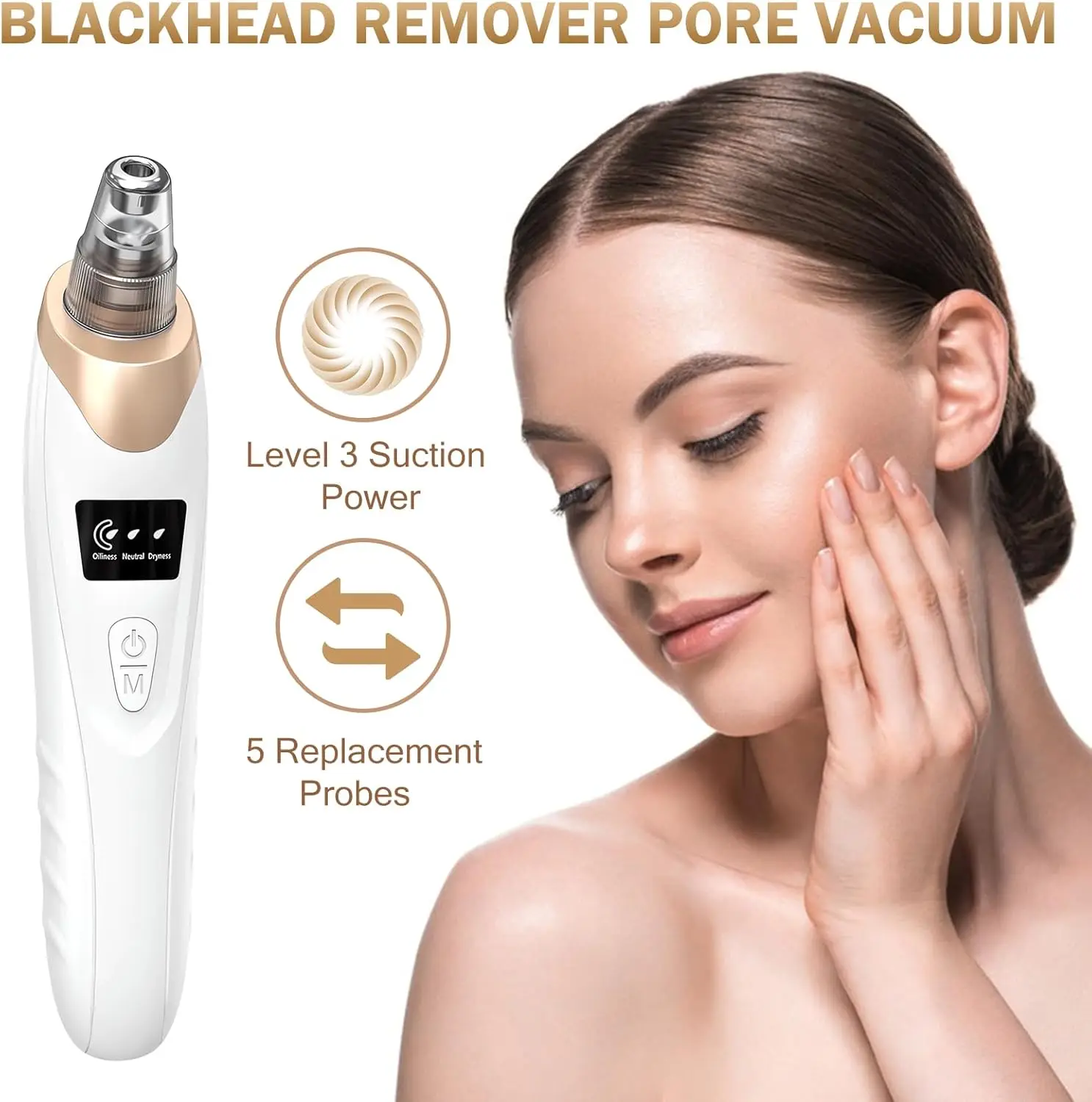 Electric Blackhead Remover Pore Vacuum Kit Blackhead Extractor Tool with 3 Suction Level 5 Probes Suitable for Women and Men