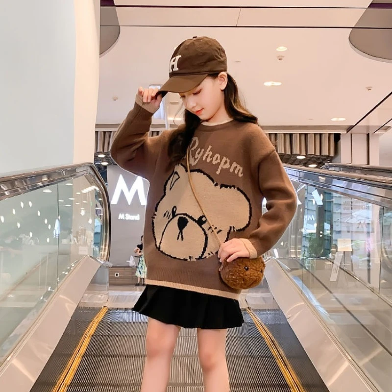 

New Girls Sweaters Autumn and Winter Fashion Children's Wear Underlay Sweaters with Plush and Thickened Clothes 7 8 9 11 12 Year