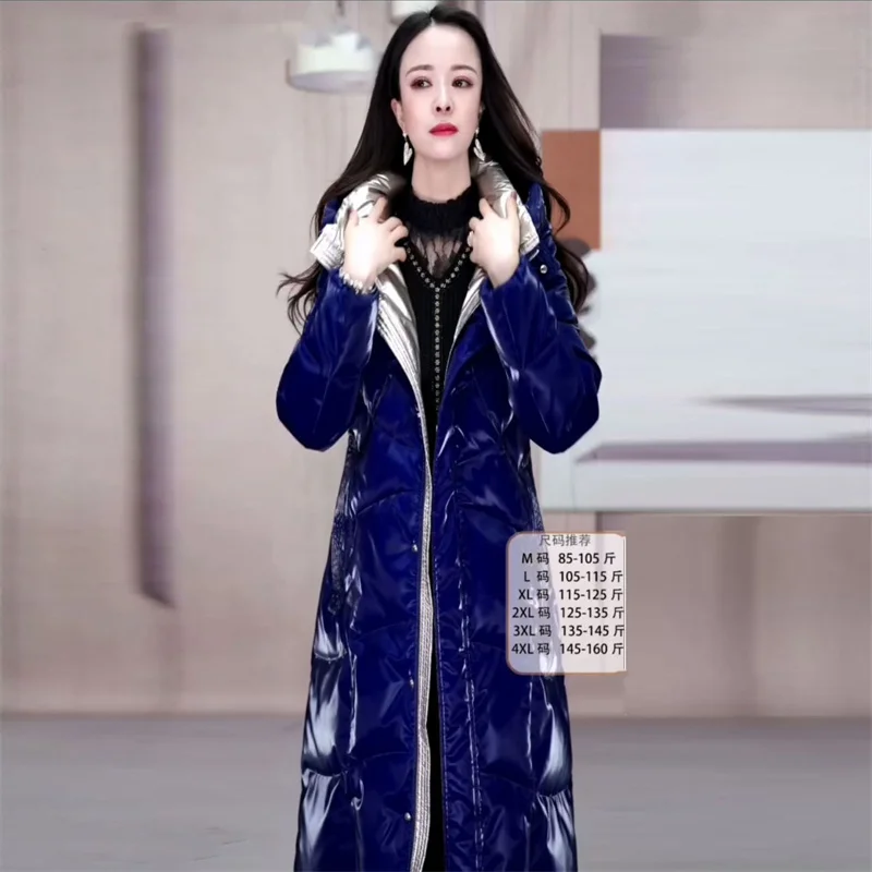 

Thick Down Cotton-Padded Jacket Explosion Padded Coat Splicing Women Bright Middle Long Slim Cotton Jacket 2023Winter New Female