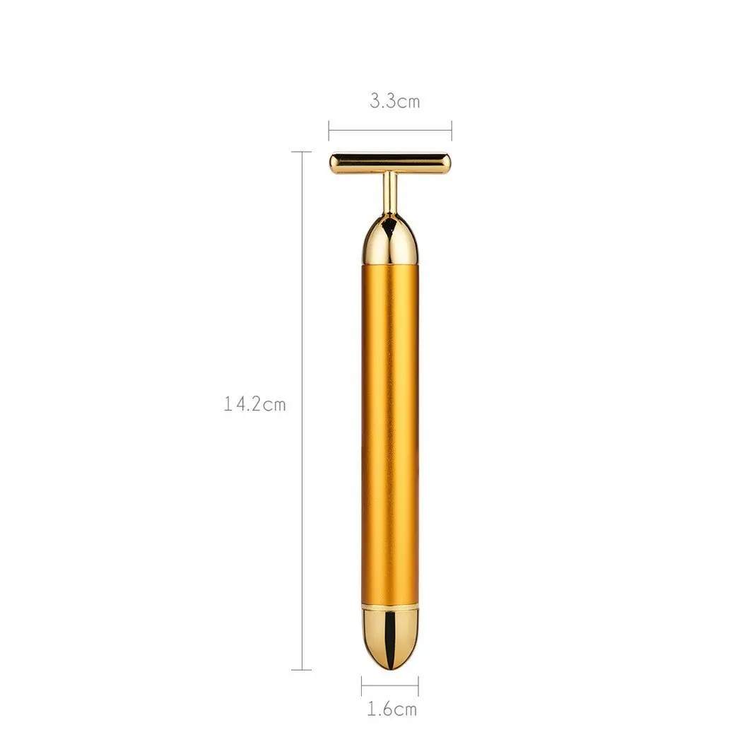 24k Golden Facial Roller Massager T Shape Vibrating Face Lifting Energy Beauty Bar Body Skin Massage Device Face Care Tools 6