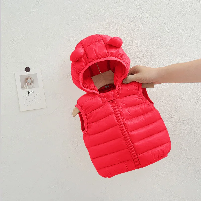 Baby Boys Girls Warm Down Vest Autumn Winter Cotton Waistcoat With Ears Kids Outerwear Children Clothing Hooded Jacket Vests children vest
