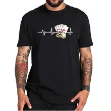 

Poker Cards Chips Casino Token Heartbeat T-Shirt Geek Style Funny Design Short Sleeves Men's Tee Tops 100% Cotton EU Size