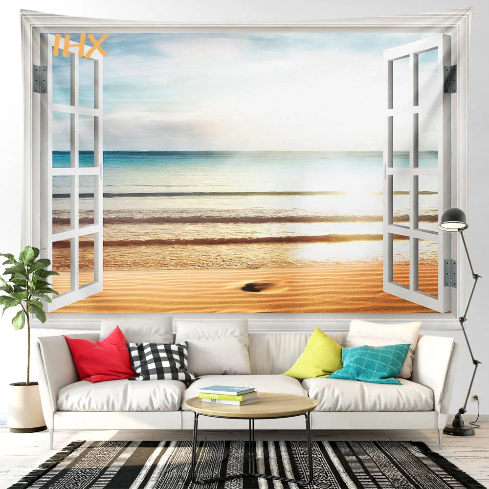 Window Tapestry Landscape Mountain Forest Boho Hippie Scenery Aesthetic Tapestry Wall Hanging Room Decor Bedroom Decoration Home tapestry decor