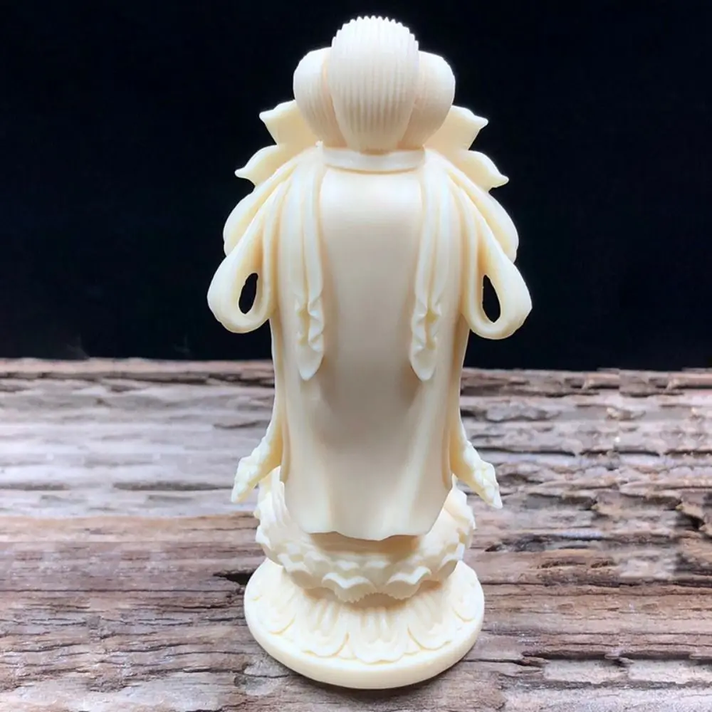 Chinese Guanyin Buddha Sculpture Cute Hand-carved Ivory Fruit Buddha Figures Buddha Crafts Mini Guanyin Ornament Fengshui