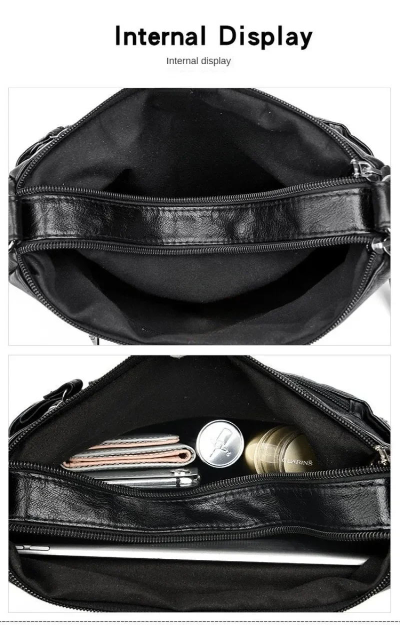 Soft Leather Shoulder Bag - Women's Crossbody Double Layered Large Capacity Tote