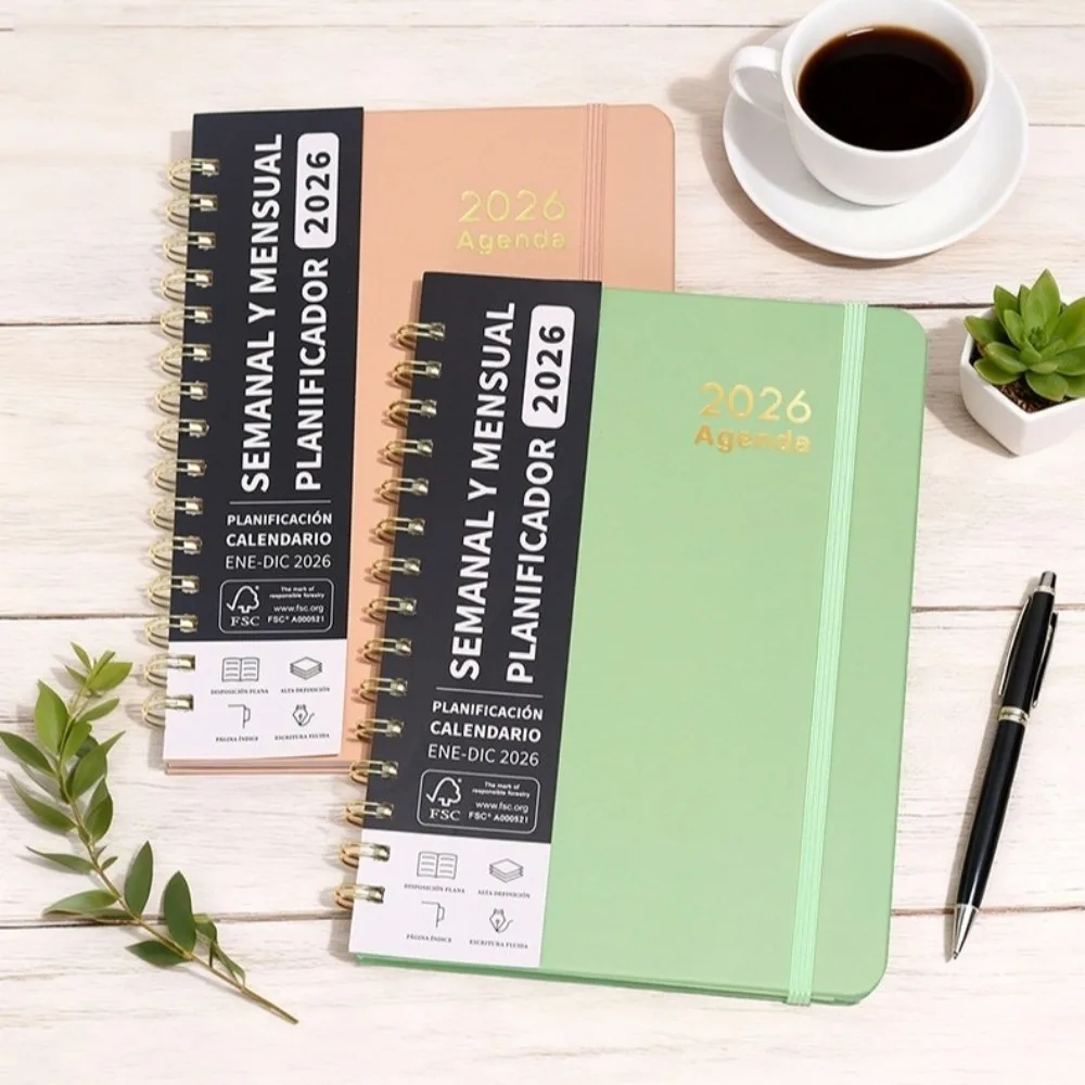 Agenda Spagnola 2026, Quaderno A5, Organizzatore Giornaliero Essenziale, Diario di Auto-Tracciamento, Calendario Multifunzionale a Spirale - immagine 2