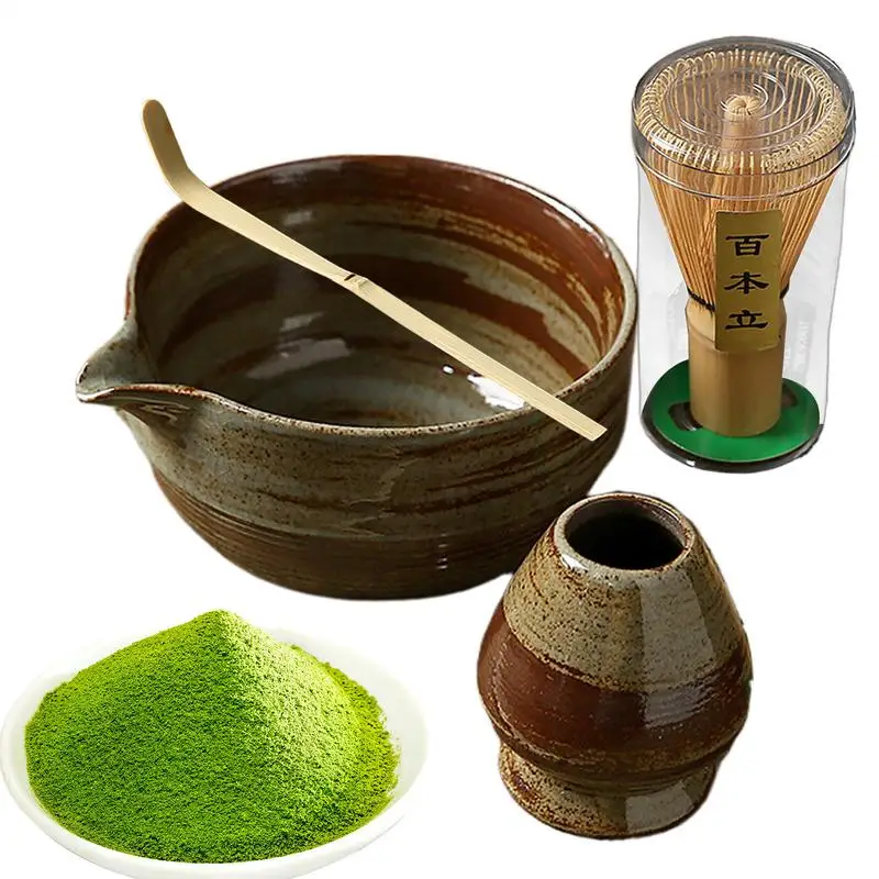 Matcha Set Black Ceramic Match Bowl and Whisk Holder Set or Bamboo Matcha Whisk Scoop Japanese Tea