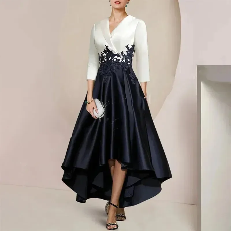 Mother Bride Dress Elegant V-Neck 3/4 Satin A-Line Wedding Guest Party Skirt for Women Formal Prom Gowns Customized mother bride dresses women party dresses