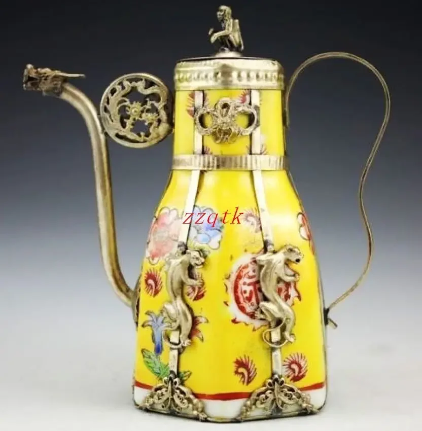 

Изысканный винтажный серебристый фарфоровый фоточайник ручная сборка чайник инструменты для свадьбы латунная комната