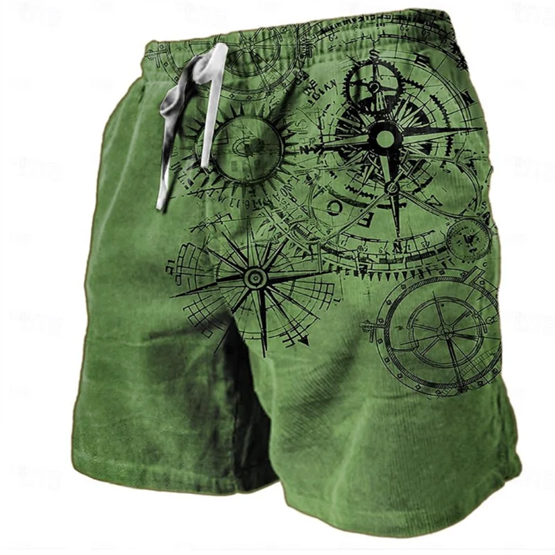 Swimming Trunks Vintage Compass Pattern Beach Short For Men 3D Printed Swim Trunks Loose Drawstring Summer