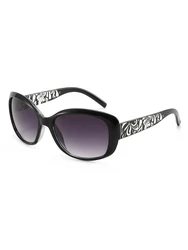 Chic Oval - Frame Women's Sunglasses with Unique Pattern Design (BLACK)