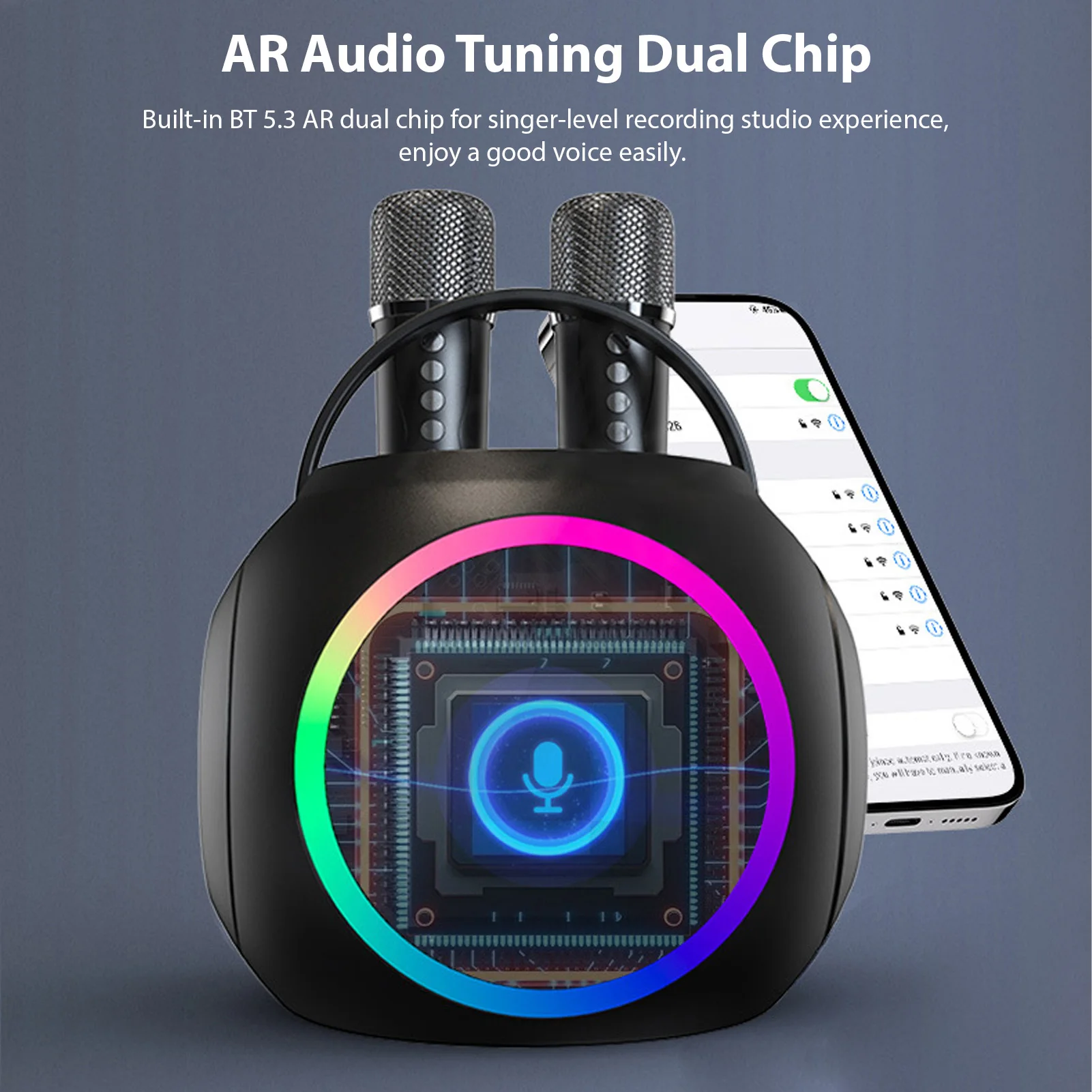 Karaoke Machine with 2 Microphones Wireless BT Microphone and Speaker KTV Set RGB Light Effects Handheld Mic Portable Karaoke